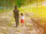 Mother And Daughter On Sunset Watching On Sky Stock Photo