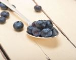 Fresh Blueberry On Silver Spoon Stock Photo