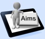 Aims Button With Character Shows Targeting Purpose And Aspiratio Stock Photo