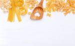 Italian Foods Concept And Menu Design. Various Kind Of Pasta Far Stock Photo