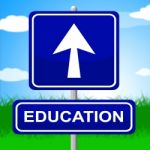 Education Sign Shows Placard Signboard And Study Stock Photo