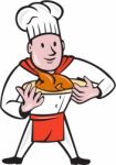 Chef Cook Roast Chicken Dish Cartoon Stock Photo