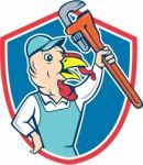 Turkey Plumber Monkey Wrench Shield Cartoon Stock Photo