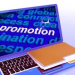 Promotion Word Cloud  Laptop Shows Discount Bargain Or Mark Down Stock Photo