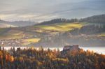 Poland Autumn Hills. Sunny October Day In Mountain Village Stock Photo