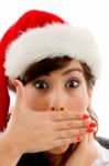 Surprised Christmas Woman Stock Photo