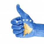 Flag Of Kosovo On Thumb Up Hand Stock Photo