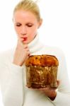 Woman Taste The Panettone Stock Photo