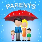 Parents Umbrella Shows Mother Father And Child Stock Photo