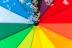 Colorful Umbrella In The Fresh Snow Stock Photo