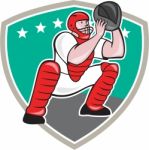 Baseball Catcher Catching Shield Cartoon Stock Photo