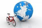 Bicycle Rolling On The Globe Stock Photo