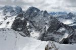 View From Sass Pordoi In The Upper Part Of Val Di Fassa Stock Photo