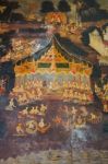 The Famous Beautiful Wall Murals In Wat Ubosatharam In Uthai Thani Stock Photo