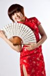 Chinese Model In Traditional Cheongsam Dress Stock Photo