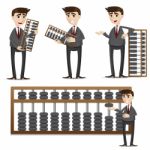 Cartoon Businessman With Abacus Set Stock Photo