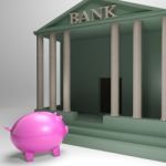 Piggybank Entering Bank Shows Money Loan Stock Photo