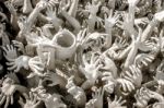 Hands Statue Inside Wat Rong Khun Stock Photo