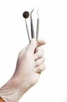 Hand Hold Dentist Tool Stock Photo