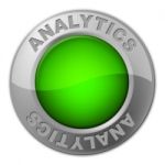 Analytics Button Means Info Collecting And Measuring Stock Photo