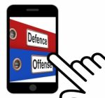 Defence Offense Folders Displays Protect And Attack Stock Photo