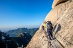 Seoul, South Korea - Sep 27: Climbers And Tourists On Bukhansan Mountain. Photo Taken On Sep 27, 2015 In Seoul, South Korea Stock Photo