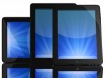 Tablet Computers With Blue Screen Stock Photo