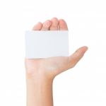 Hand Hold White Card Isolated Clipping Path Inside Stock Photo