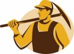 Miner Worker With Pickaxe Retro Stock Photo