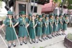 Student 11-12 Years Old, Scout Assembly, Teepangkorn Scout Camp In Samut Sakhon Thailand Stock Photo