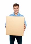 Male Holding Cardboard Box Stock Photo