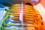 Fiber Optic With Servers In A Technology Data Center Stock Photo