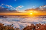 Seoraksan Mountains Is Covered By Morning Fog And Sunrise In Seoul,korea Stock Photo