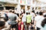 Blurred Crowd Of People On The Street In Phuket Old Town Stock Photo