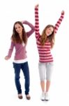 Two Girls Showing Happiness Together Stock Photo