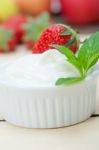 Organic Greek Yogurt And Strawberry Stock Photo