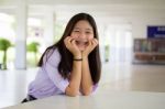 Portrait Of Thai High School Student Uniform Teen Beautiful Girl Happy And Relax Stock Photo