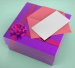 Gift Tag Shows Greeting Card And Box Stock Photo