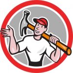 Carpenter Builder Hammer Circle Cartoon Stock Photo