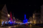 Maximilianstreet And St. Ulrich Basilica In The City Of Augsburg Stock Photo