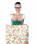 Smiling Lady Carrying Shopping Bags Stock Photo