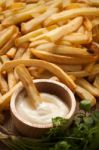 Fries French Sour Cream Herb Still Life Close Up Stock Photo