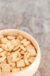 Alphabet Biscuit In Wooden Tray Stock Photo