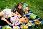 Best Friends Having A Picnic Stock Photo