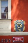 Sign Of The Golden Snake On The U Zlatého Hada Cafe In Prague Stock Photo