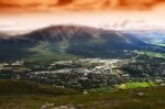 Oppdal Sunset Landscape Bokeh Background Stock Photo