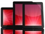 Tablet Computers With Red Screen Stock Photo