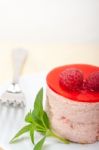 Fresh Raspberry Cake Mousse Dessert Stock Photo