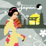 Beautiful Japanese Girl In Kimono On Background.  Illustration Stock Photo