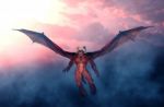 Monster Flying Above Creepy Sky,3d Illustration Stock Photo